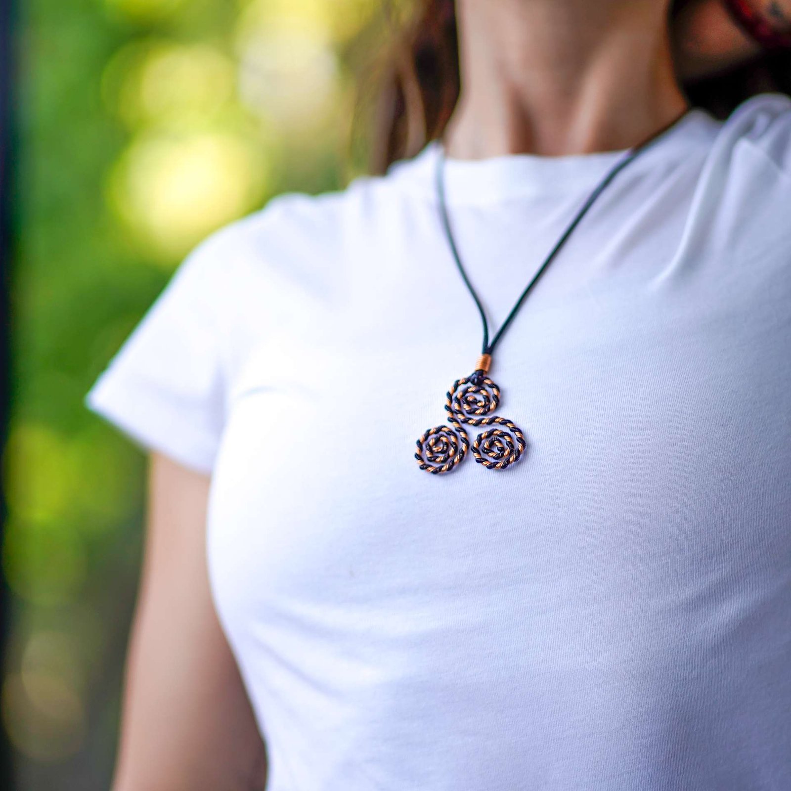 Copper jewelry for women — Black Spiral energy necklace for calm strength and protection