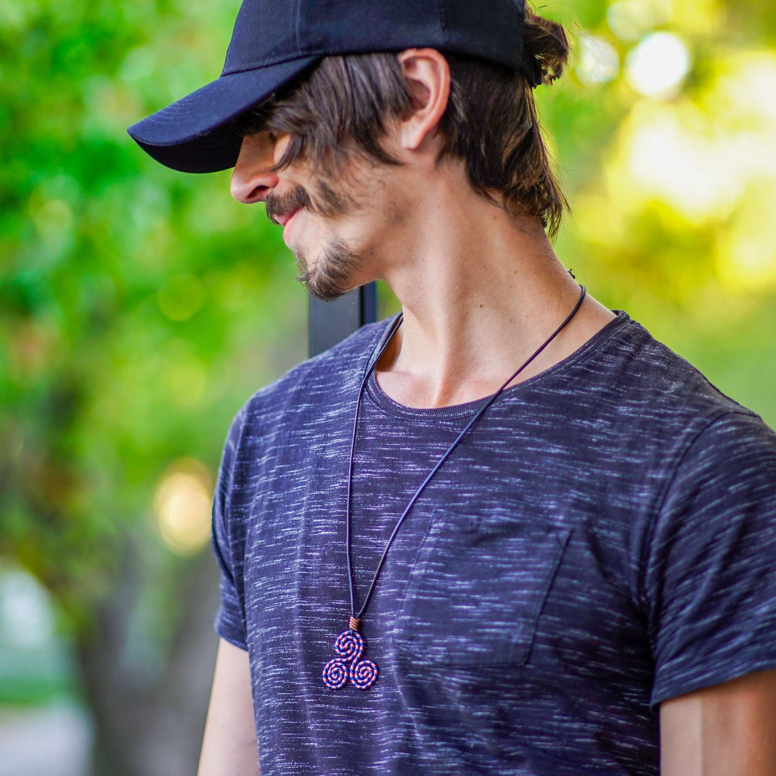 Copper jewelry for men — Blue Wave triskelion energy necklace for calm confidence and grounded flow